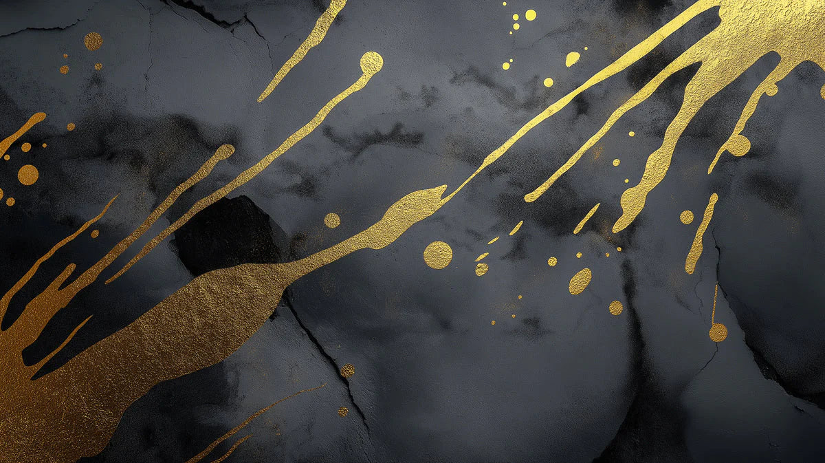 Black and Gold Splatter Mural Wallpaper — Dramatic Abstract Mural Wallpaper - room preview 04