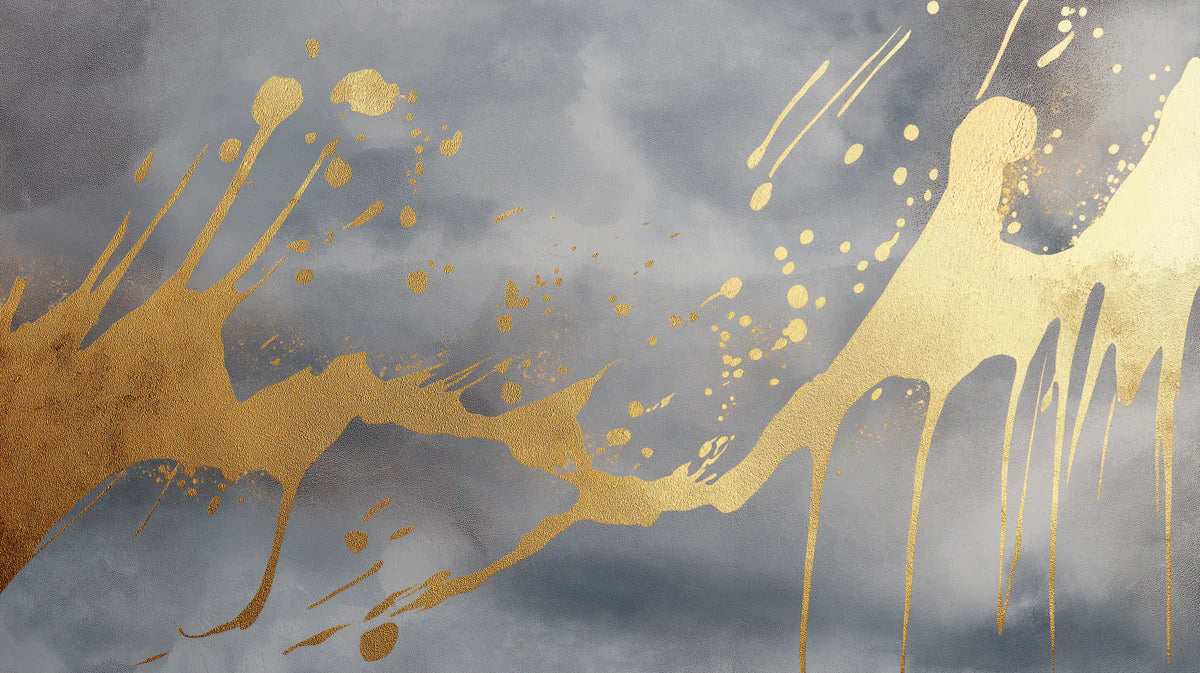 Metallic Gold Drip Mural Wallpaper — Abstract Concrete Finish Mural Wallpaper - room preview 04