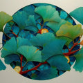 Ginkgo Mosaic Mural Wallpaper — Aquatic Blue Botanical Art Mural Wallpaper - room preview 04