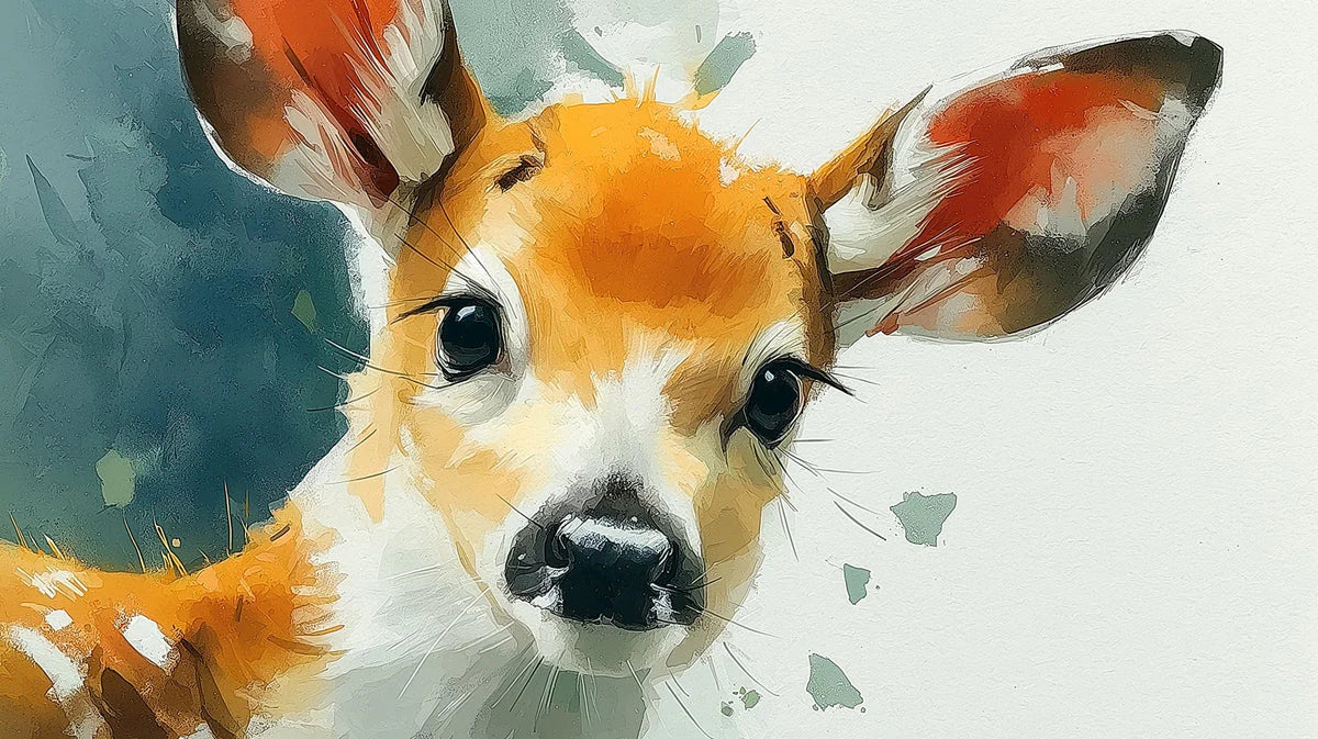 Fawn Portrait Mural Wallpaper — Soft Impressionistic Animal Art Mural Wallpaper - room preview 04