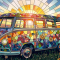 Stained Glass Vintage Van Mural Wallpaper — Vibrant Retro Style Mural Wallpaper - room preview 04