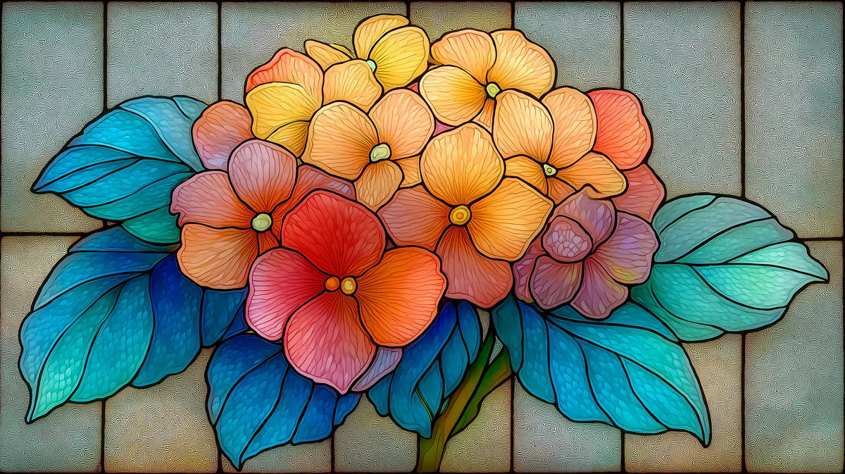 Stained Glass Floral Mural Wallpaper — Colorful Botanical Art Mural Wallpaper - room preview 04