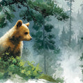 Little Bear in Misty Forest Mural Wallpaper — Impressionist Nature Mural Wallpaper - room preview 04