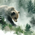 Mist-Covered Grizzly Bear Mural Wallpaper — Artistic Forest Design Mural Wallpaper - room preview 04