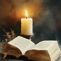 Candlelit Open Book Mural Wallpaper — Moody Dark Academia Decor Mural Wallpaper - room preview 04
