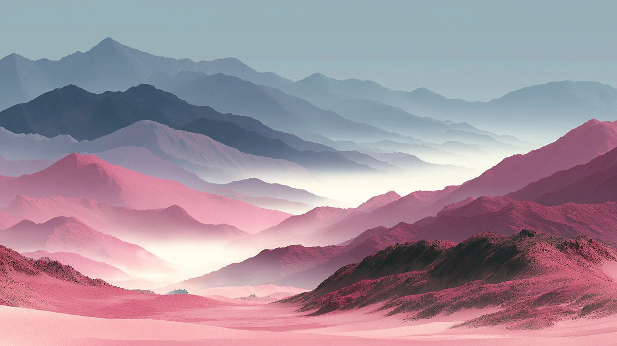 Mist-Covered Mountains Mural Wallpaper in Dusty Rose and Slate Mural Wallpaper - room preview 04