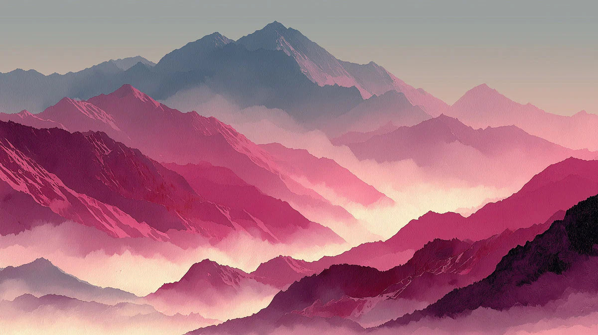 Misty Mountain Sunset Mural Wallpaper — Dreamy Pink Landscape Mural Wallpaper - room preview 04
