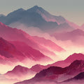 Misty Mountain Sunset Mural Wallpaper — Dreamy Pink Landscape Mural Wallpaper - room preview 04