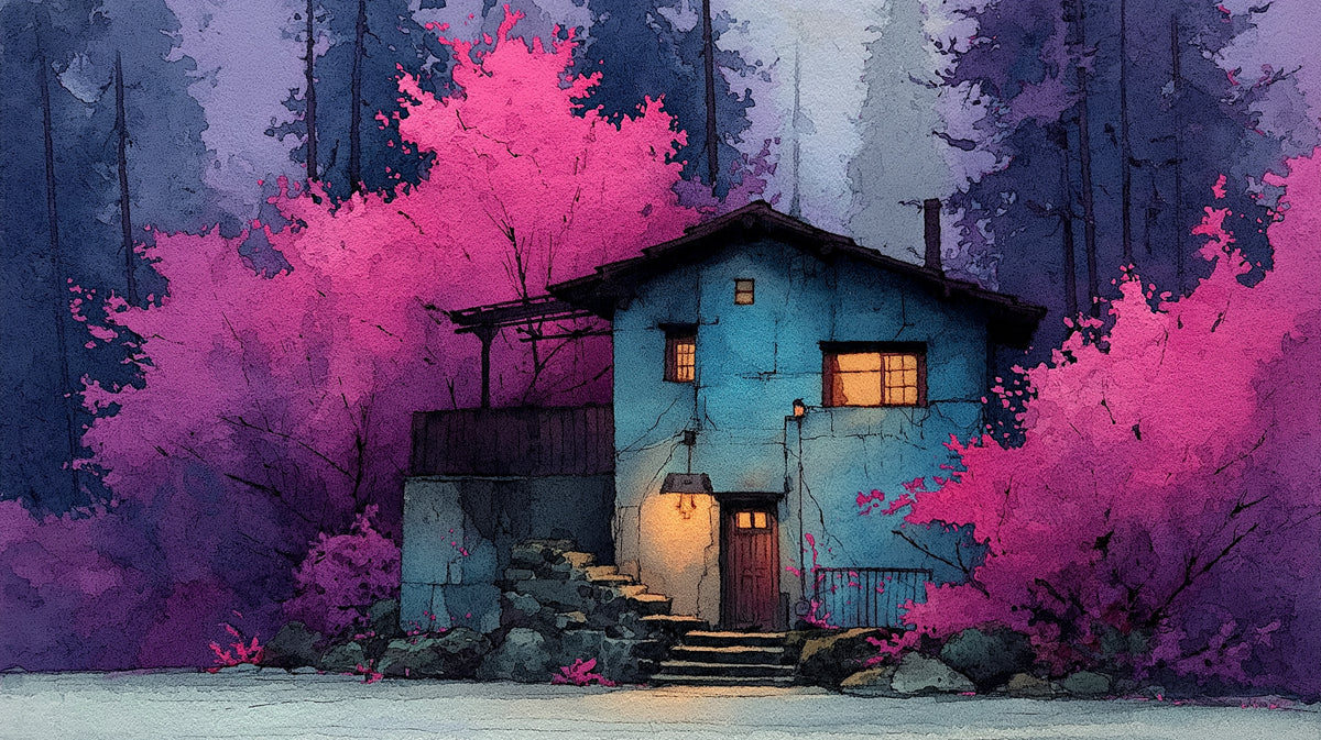 Cabin in the Woods Mural Wallpaper — Whimsical Forest Scene Mural Wallpaper - room preview 04