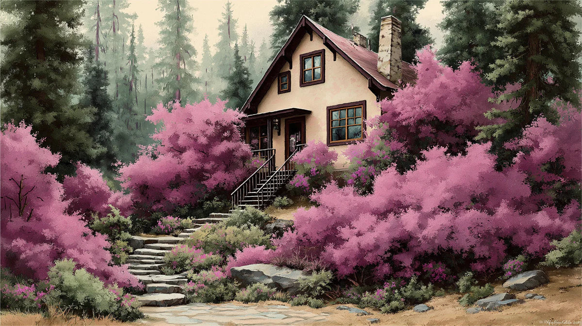 Cottage in Springtime Forest Mural Wallpaper — Impressionistic Scene Mural Wallpaper - room preview 04