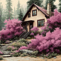 Cottage in Springtime Forest Mural Wallpaper — Impressionistic Scene Mural Wallpaper - room preview 04