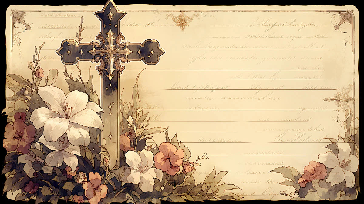Gothic Floral Cross Mural Wallpaper — Vintage Manuscript Design Mural Wallpaper - room preview 04