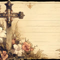 Gothic Floral Cross Mural Wallpaper — Vintage Manuscript Design Mural Wallpaper - room preview 04