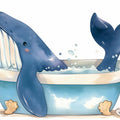 Whale in a Bathtub Mural Wallpaper — Whimsical Marine Illustration Mural Wallpaper - room preview 04