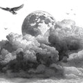 Lunar Clouds Etching Mural Wallpaper — Black and White Art Mural Wallpaper - room preview 04