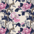 Vintage Peony Garden Mural Wallpaper in Pink and Navy Mural Wallpaper - room preview 04