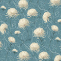 Vintage Chrysanthemum Floral Mural Wallpaper — Dusty Blue and Cream Mural Wallpaper - room preview 04