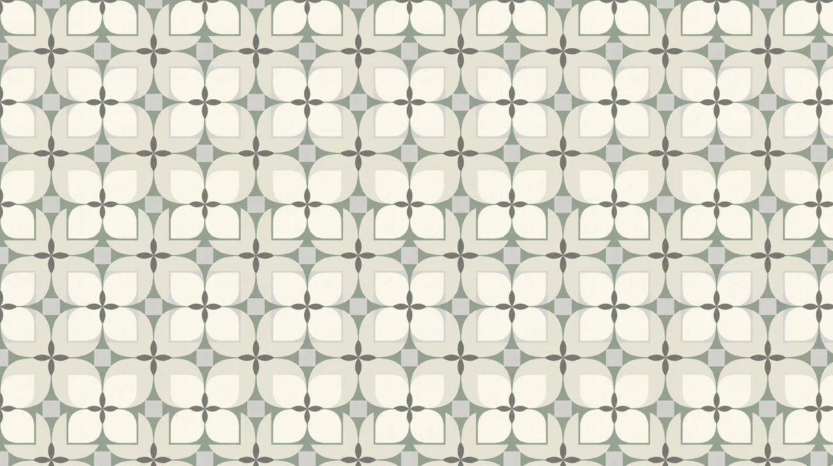 Geometric Petal Mural Wallpaper in Sage and Cream Mural Wallpaper - room preview 04