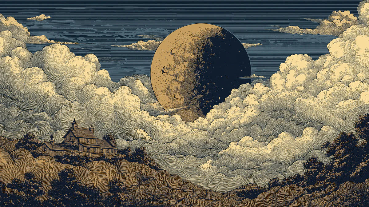 Midnight Celestial Landscape Mural Wallpaper — Engraved Art Style Mural Wallpaper - room preview 04