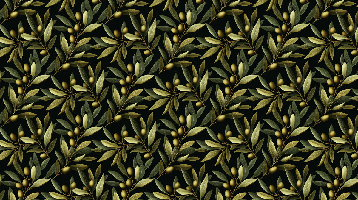 Mediterranean Olive Branch Mural Wallpaper in Deep Black Mural Wallpaper - room preview 04