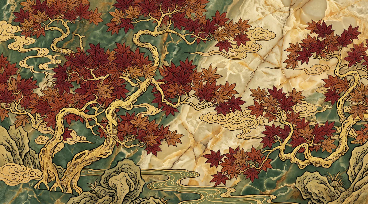 Autumn Maple Zen Mural Wallpaper — Artistic Oriental Landscape Mural Wallpaper - room preview 04