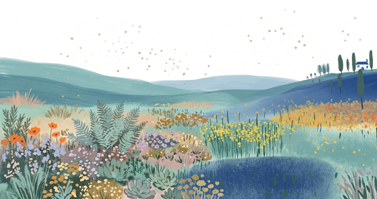 Meadow Horizon Mural Wallpaper — Artistic Painted Landscape Mural Wallpaper - room preview 04