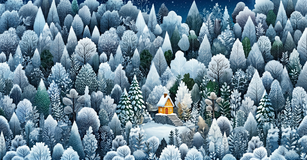 Winter Cabin in Frosty Forest Mural Wallpaper - room preview 04