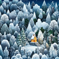 Winter Cabin in Frosty Forest Mural Wallpaper - room preview 04
