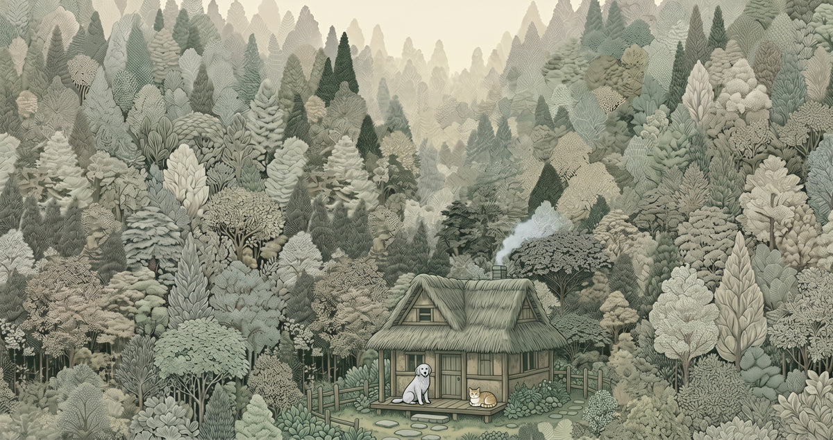 Cabin in the Woods Mural Wallpaper — Whimsical Forest Landscape Mural Wallpaper - room preview 04