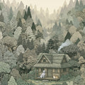 Cabin in the Woods Mural Wallpaper — Whimsical Forest Landscape Mural Wallpaper - room preview 04