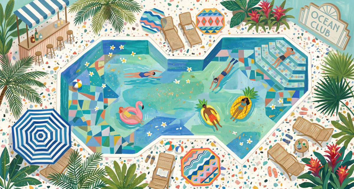 Ocean Club Pool Party Mural Wallpaper — Whimsical Summer Scene Mural Wallpaper - room preview 04
