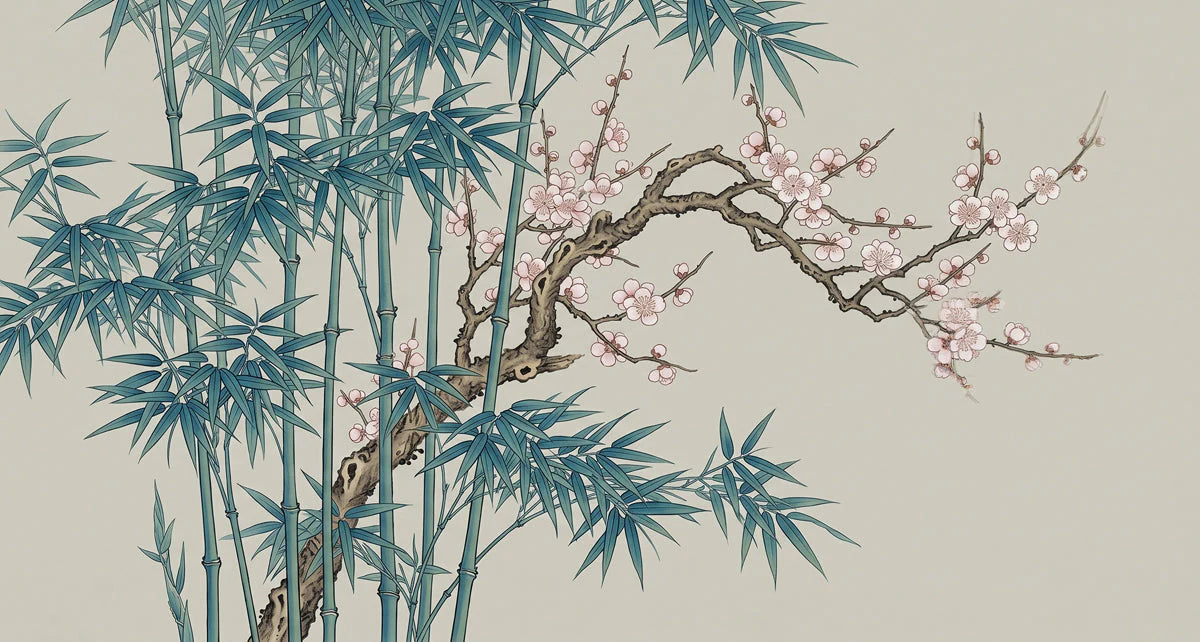 Chinoiserie Bamboo and Plum Blossom Mural Wallpaper - room preview 04