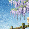 Wisteria and Golden Puppy Mural Wallpaper — Impressionistic Scene Mural Wallpaper - room preview 04