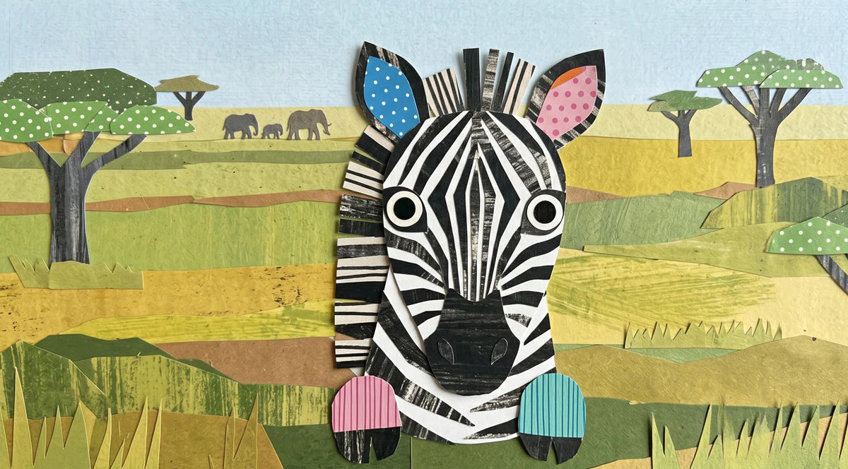 Safari Zebra Collage Mural Wallpaper — Whimsical Kids Wall Decor Mural Wallpaper - room preview 04