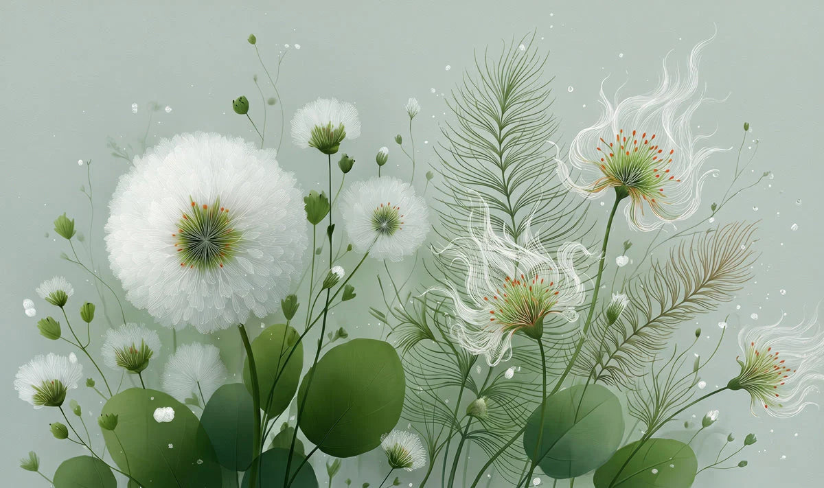 Ethereal Meadow Mural Wallpaper — Soft Botanical Art Mural Wallpaper - room preview 04