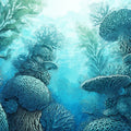 Abyssal Coral Reef Mural Wallpaper — Underwater Painterly Scene Mural Wallpaper - room preview 04