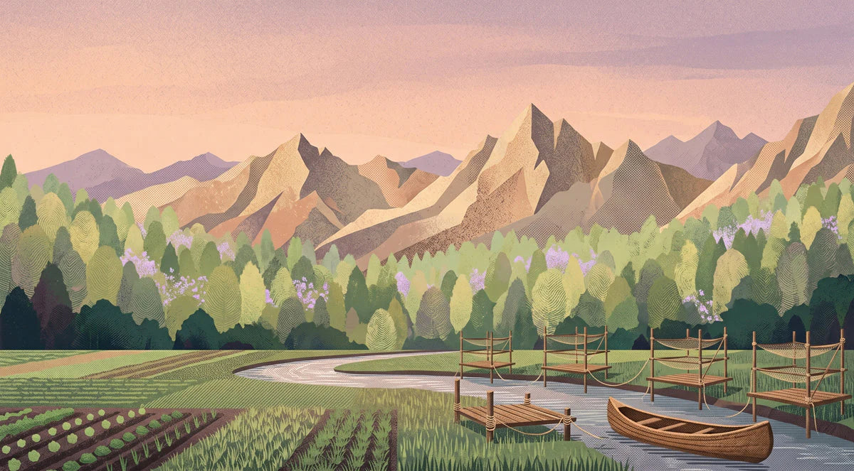 Mountain Valley River Mural Wallpaper — Scenic Landscape Mural Wallpaper - room preview 04