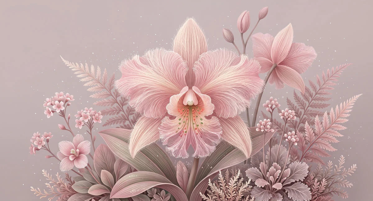 Ethereal Blush Orchid Botanical Mural Wallpaper - room preview 04