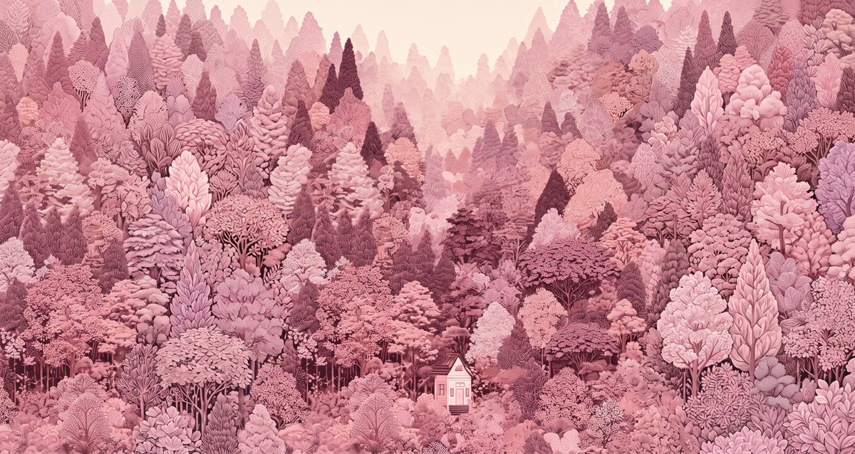 Blush Pink Forest Landscape Mural Wallpaper - room preview 04