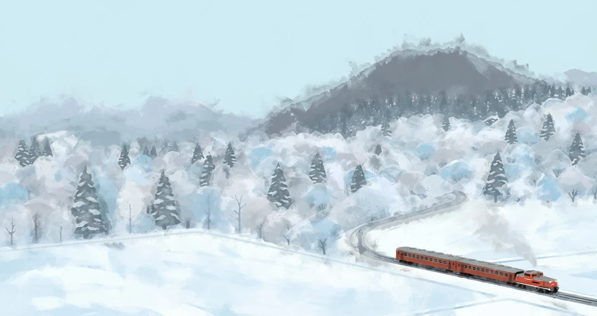 Winter Express Mountain Mural Wallpaper — Snowy Landscape Design Mural Wallpaper - room preview 04