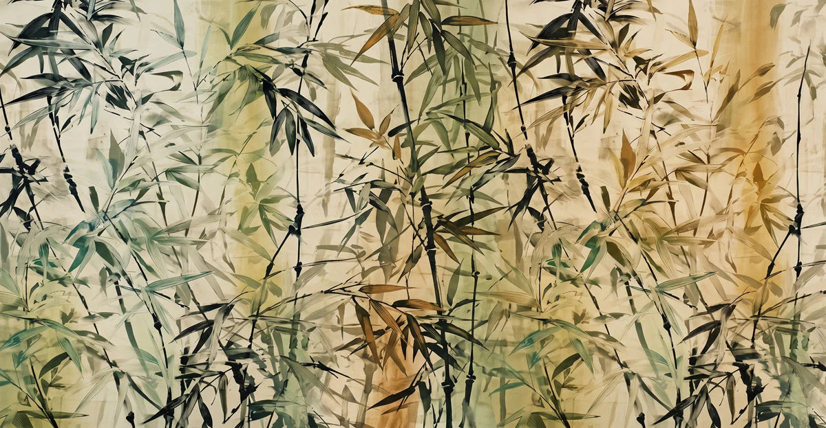 Zen Bamboo Ink Wash Mural Wallpaper — Earthy Botanical Design Mural Wallpaper - room preview 04