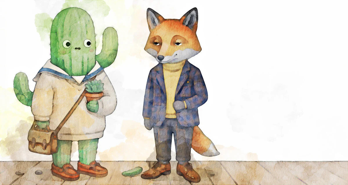 Cactus and Fox Friends Watercolor Mural Wallpaper - room preview 04