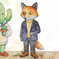 Cactus and Fox Friends Watercolor Mural Wallpaper - room preview 04