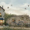 Coastal Cottage Bicycle Mural Wallpaper — Whimsical Spring Garden Mural Wallpaper - room preview 04