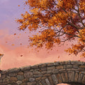 Autumn Fox and Stone Bridge Mural Wallpaper — Artistic Landscape Mural Wallpaper - room preview 04