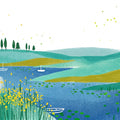 Coastal Lake Landscape Mural Wallpaper — Artistic Painted Scene Mural Wallpaper - room preview 04