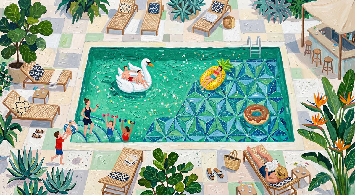 Summer Poolside Mural Wallpaper — Leisurely Artistic Design Mural Wallpaper - room preview 04