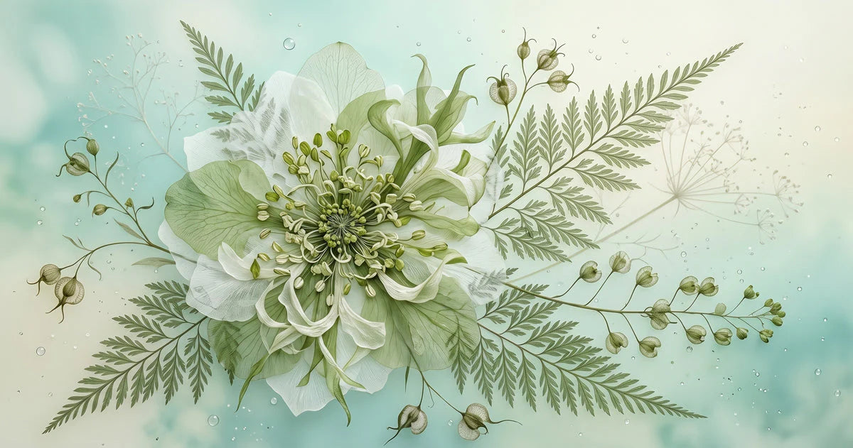 Ethereal Botanical Fern Mural Wallpaper with Soft Mint Accents Mural Wallpaper - room preview 04