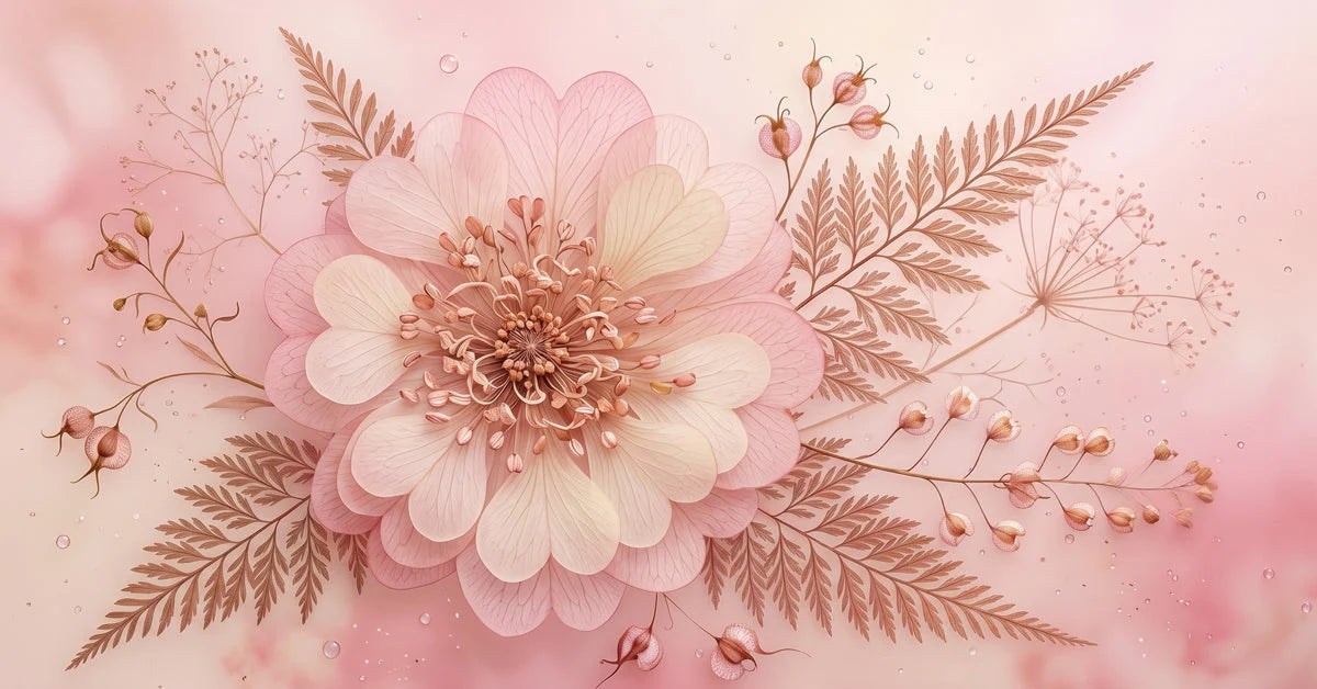Blush Botanical Heart Flower Mural Wallpaper — Soft Floral Art Mural Wallpaper - room preview 04