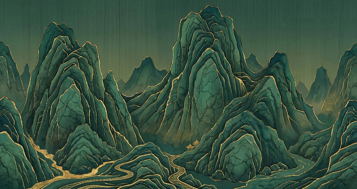 Emerald Mountain Peaks Mural Wallpaper with Gilded Accents Mural Wallpaper - room preview 04